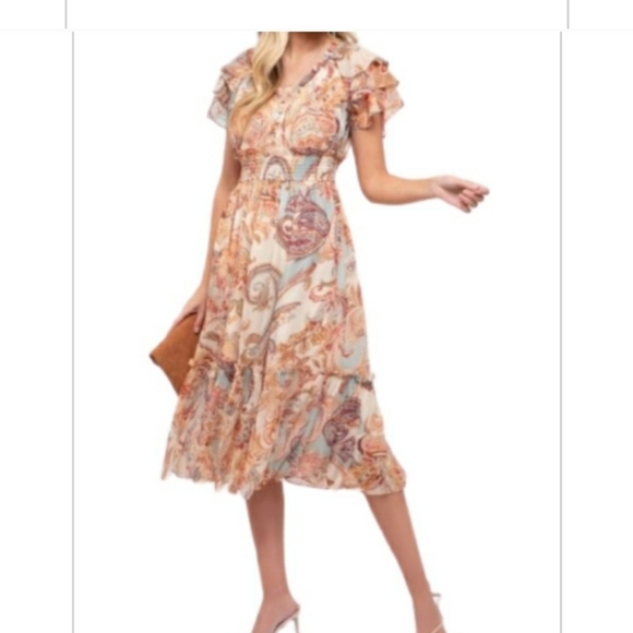 Anthropologie MOON RIVER PAISLEY BOHO MIDI DRESS EUC - Picture 2 of 8